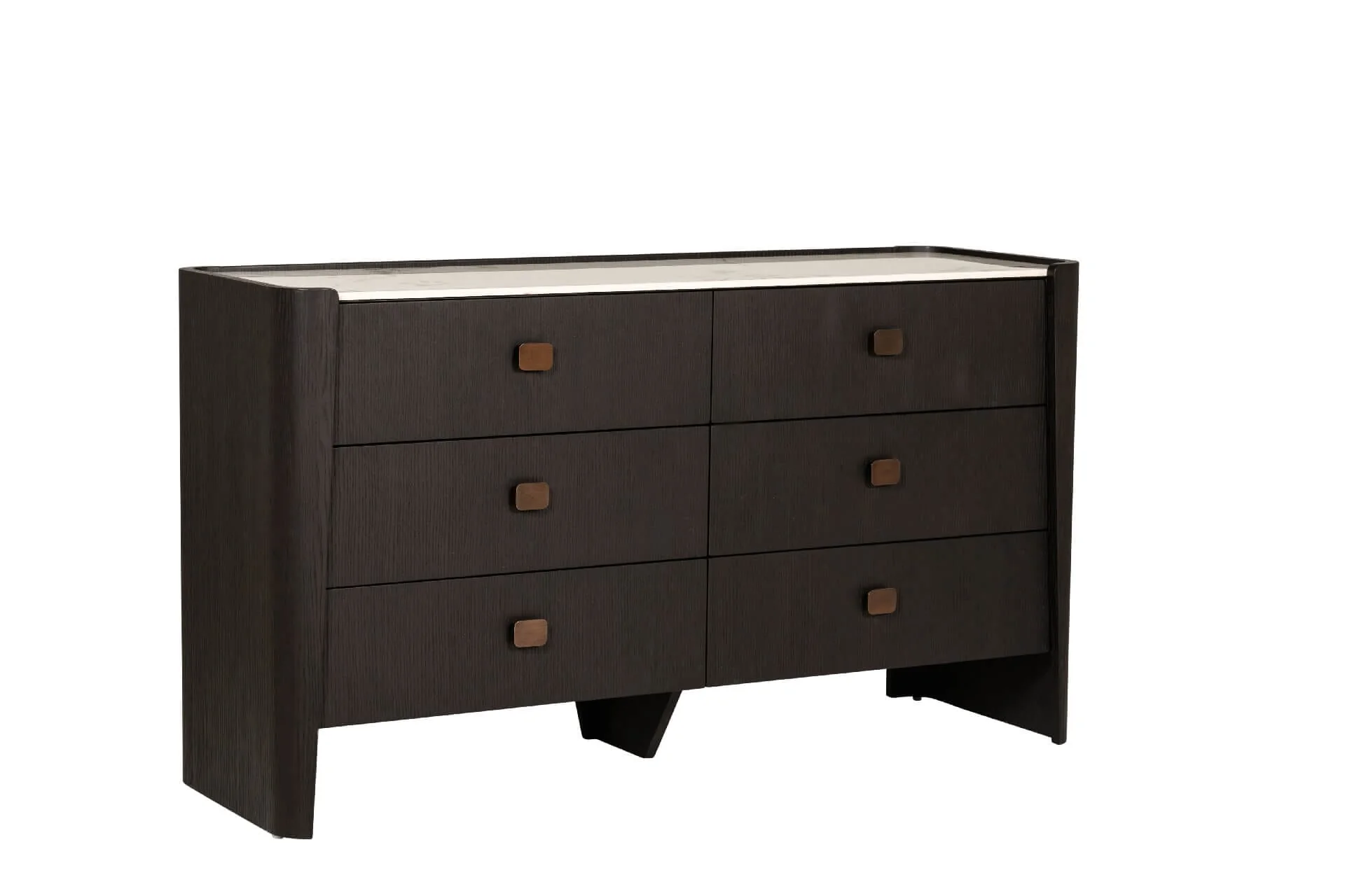 Adalynn Deep Brown Wooden 6 Drawer Chest with Faux Marble Top - Image 7
