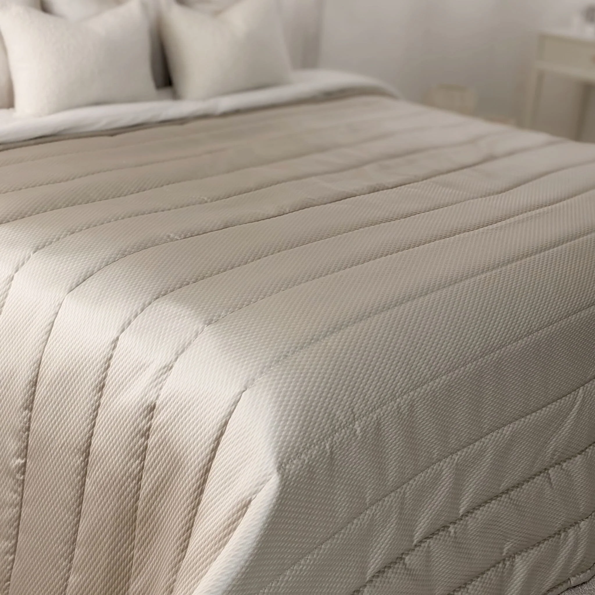 Alie Taupe Luxury Satin & Cotton Fluted Bedspread - Image 3