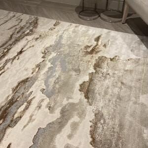 Astoria Cream & Metallic Gold Marble Velvet Rug With Grey Tones - Image 3
