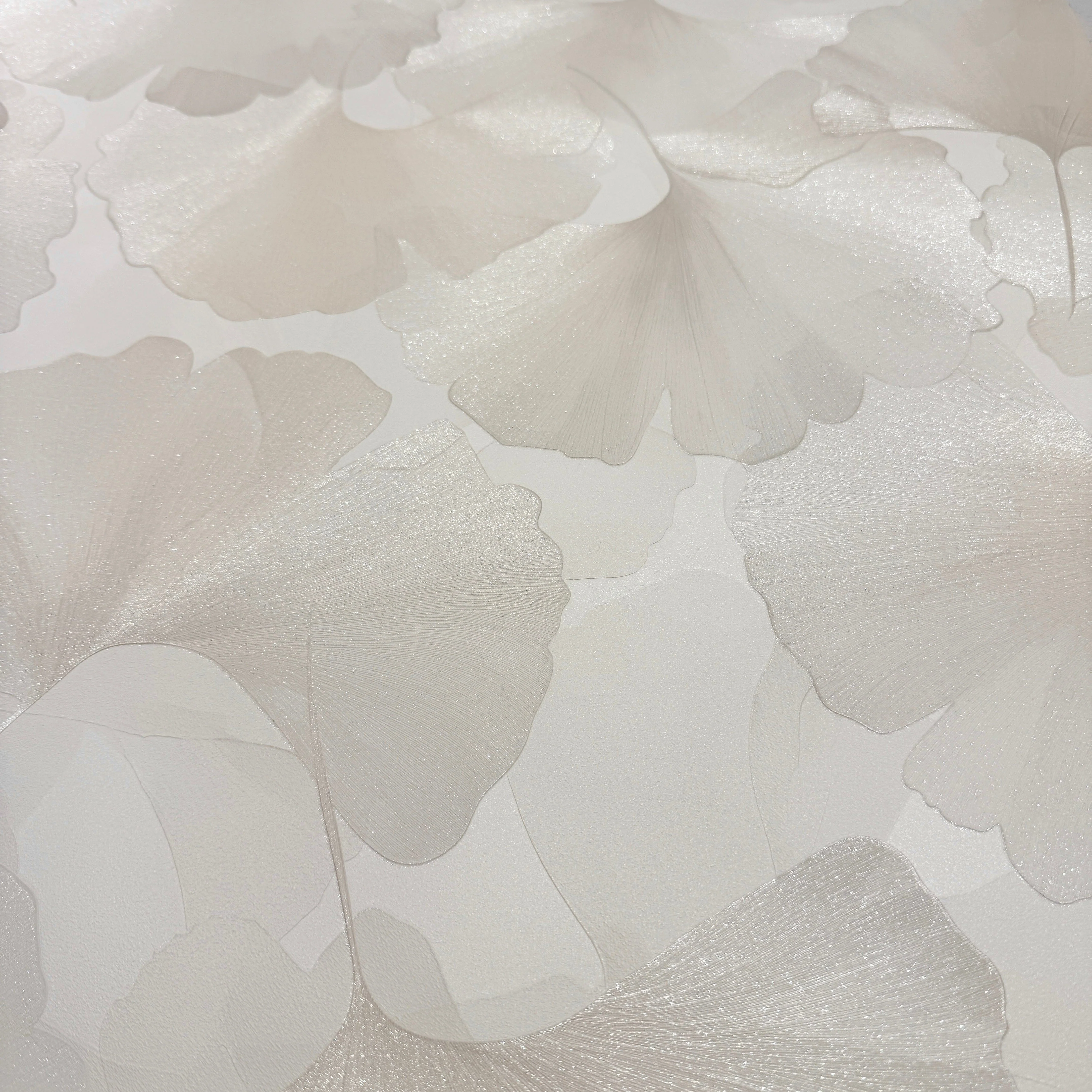 Athena Cream Metallic Gingko Leaf Patterned Wallpaper - Image 3