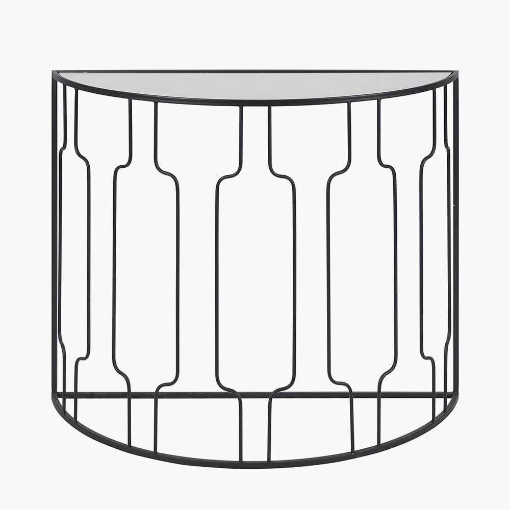 Lorenza Black Metal Half Moon Console Table with Mirrored Top - Image 3