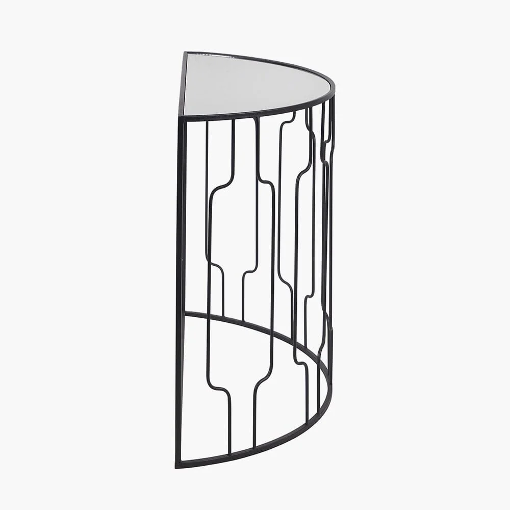 Lorenza Black Metal Half Moon Console Table with Mirrored Top - Image 4