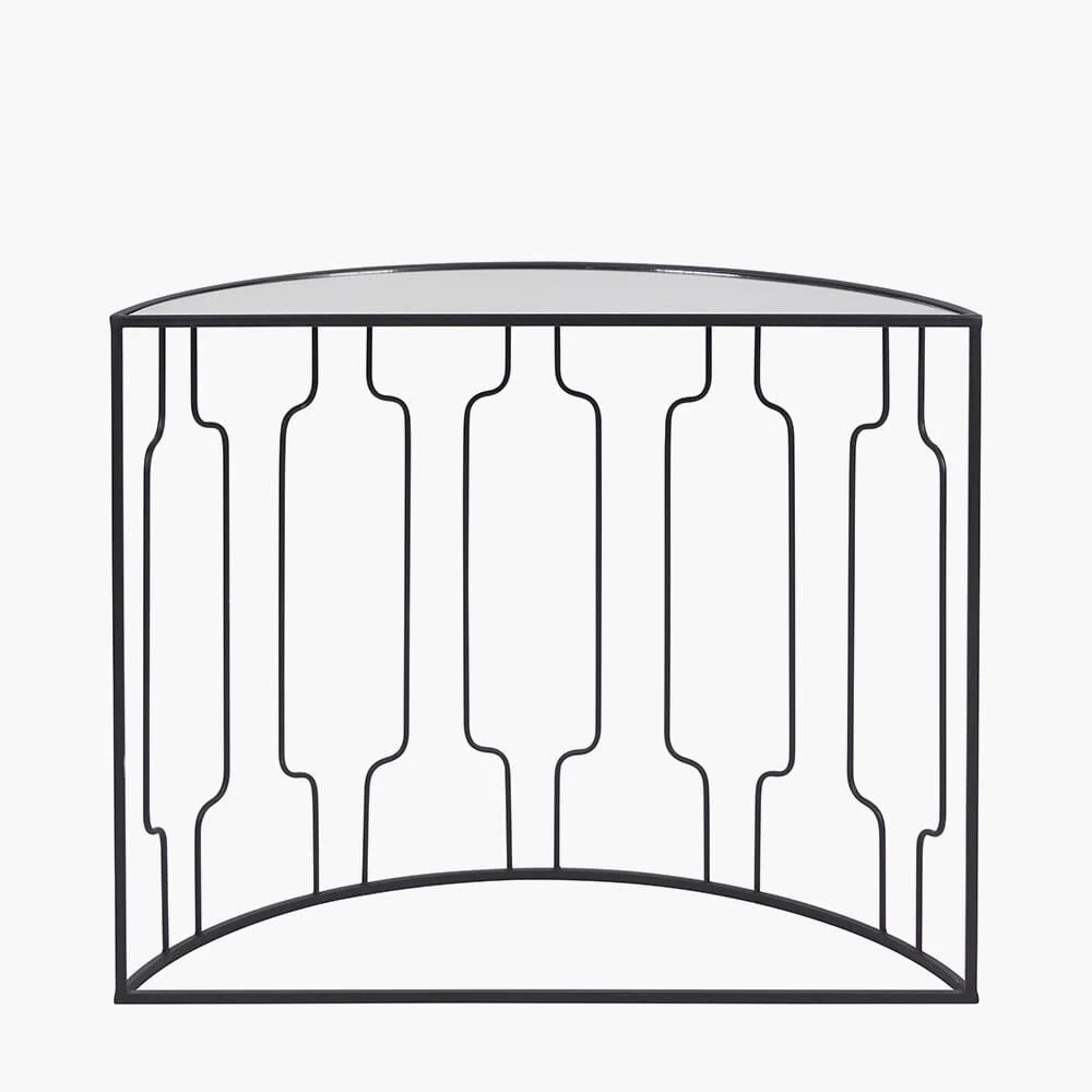 Lorenza Black Metal Half Moon Console Table with Mirrored Top - Image 5