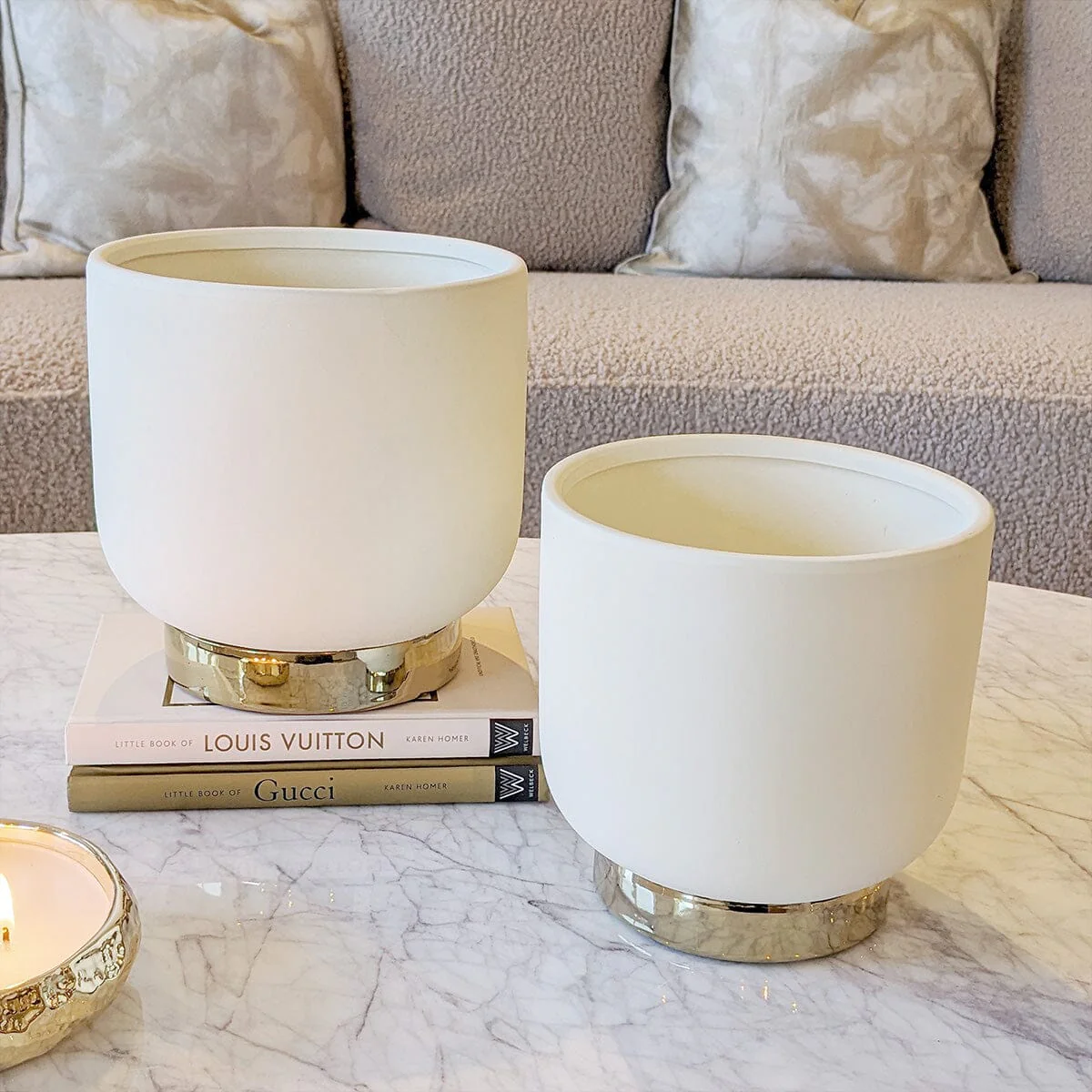 Cinzia Ceramic White & Gold Planter - Image 3