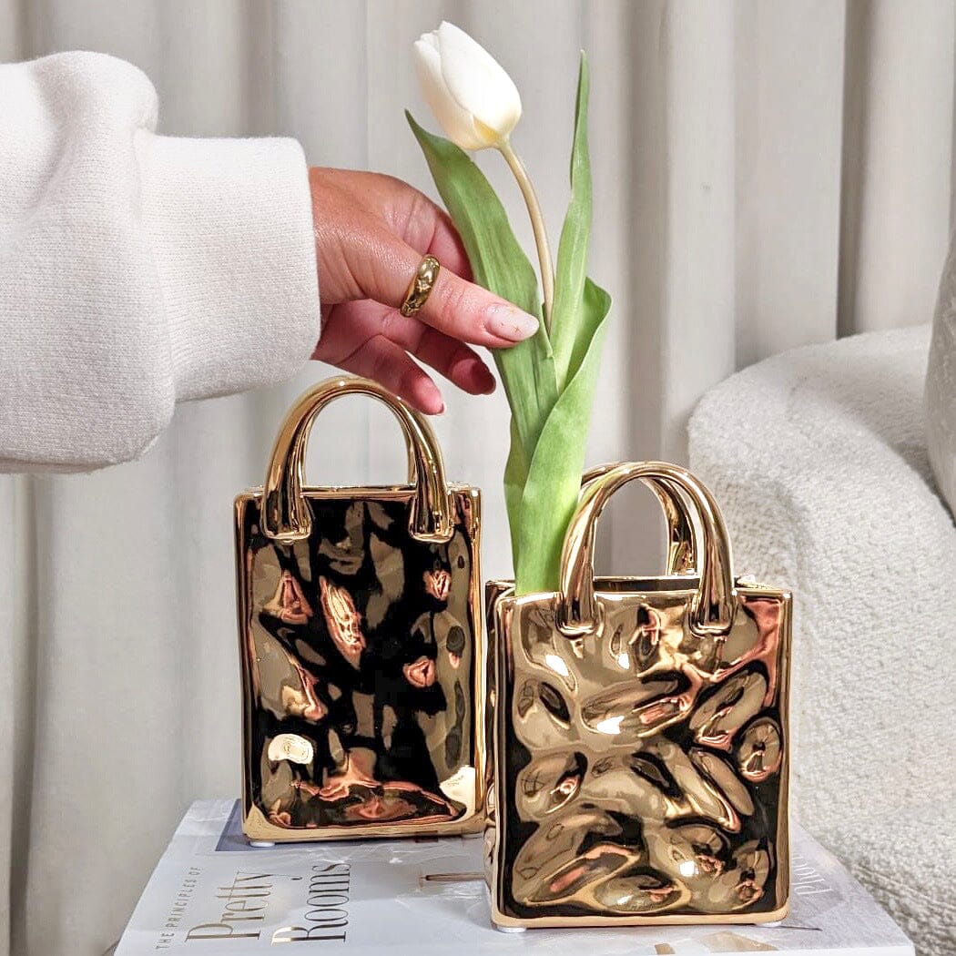 Elise Mini Gold Handbag Decorative Vase - Image 4