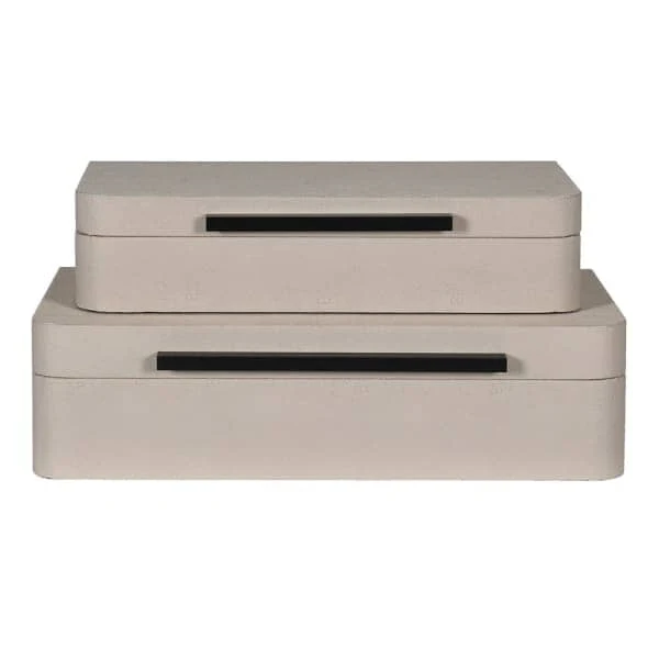 Eliza Luxury Cream Decorative Trinket Boxes with Black Handles - Set of 2 - Image 6