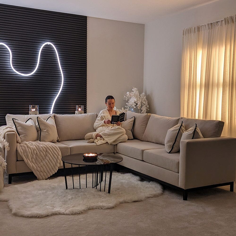 Harmony Cream Velvet Sofa Range With Black Wooden Plinth - Image 3