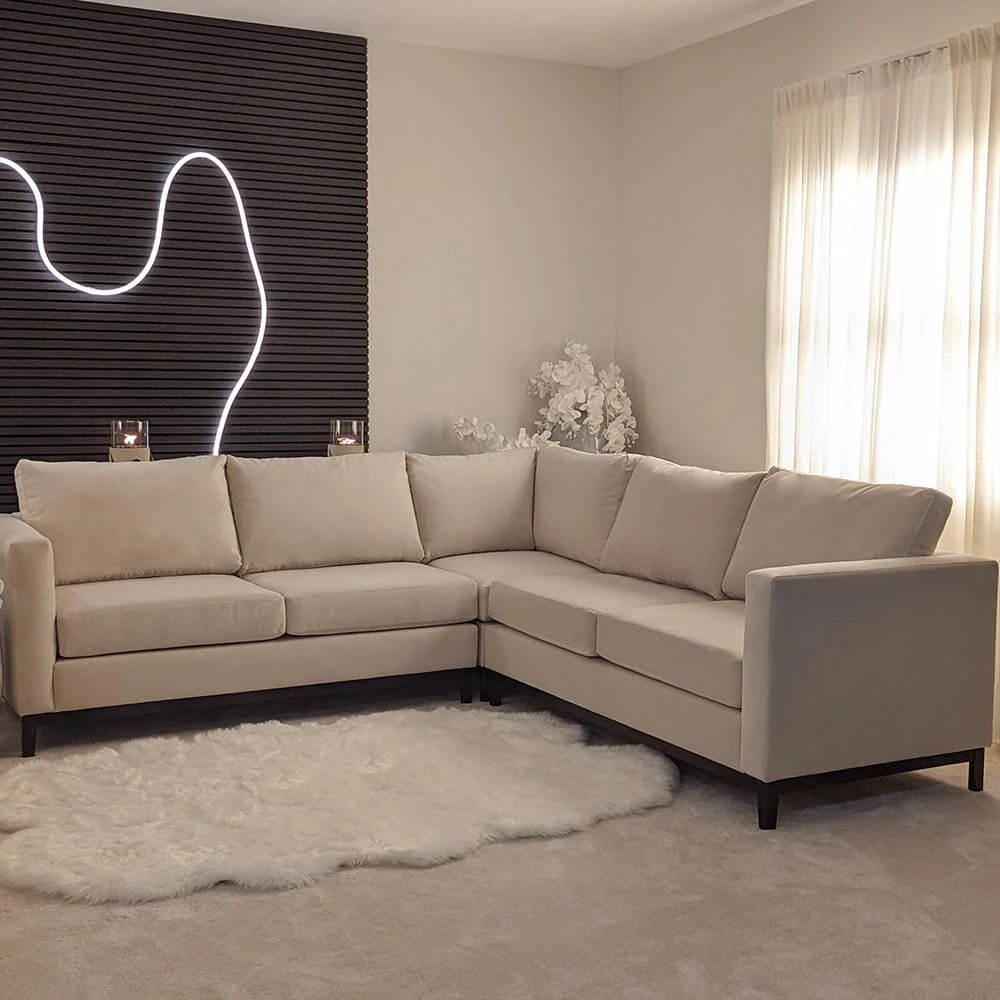 Harmony Cream Velvet Sofa Range With Black Wooden Plinth - Image 5