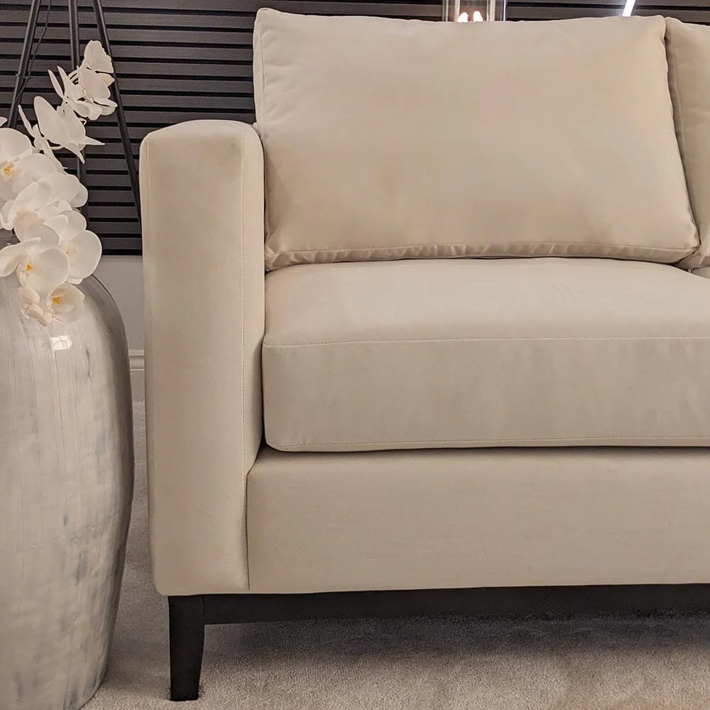 Harmony Cream Velvet Sofa Range With Black Wooden Plinth - Image 7