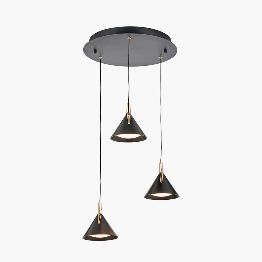 Imogen Matt Black & Gold 3 Drop Round Pendant Ceiling Light - Image 3