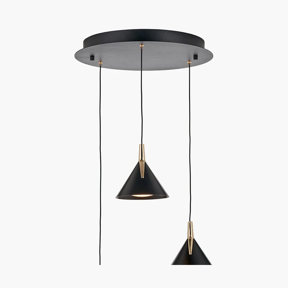 Imogen Matt Black & Gold 3 Drop Round Pendant Ceiling Light - Image 5