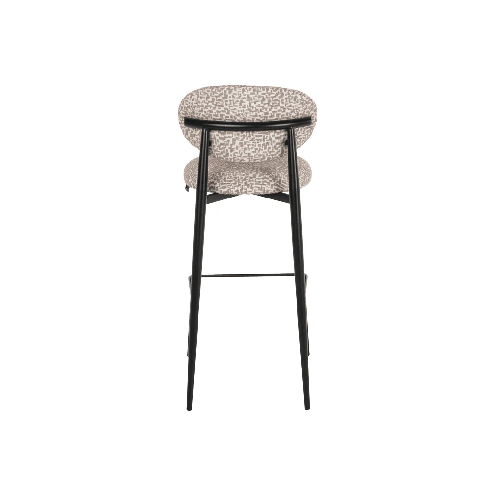Imogen Taupe & Cream Geometric Patterned Bar Stool with Black Legs - Image 3