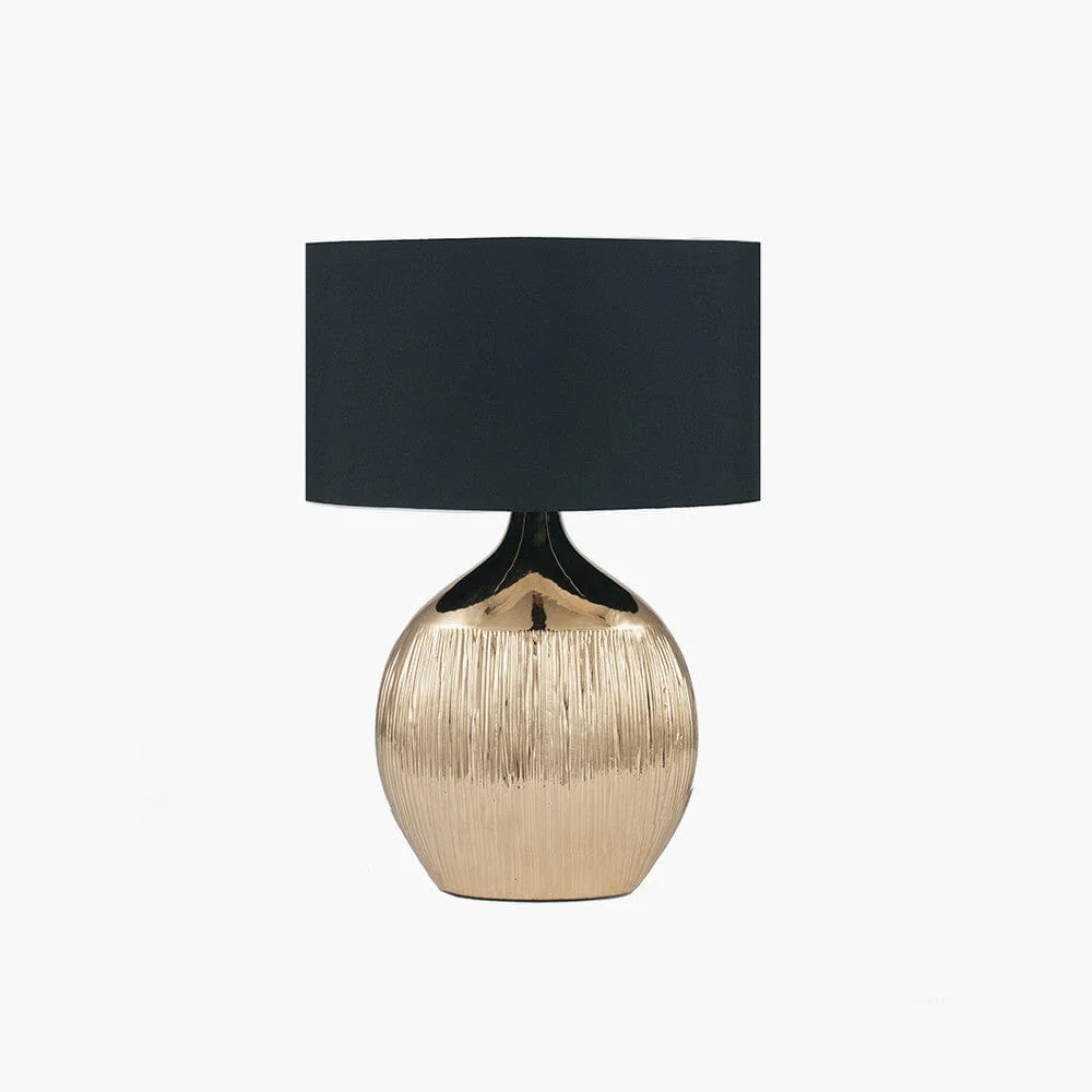 In Stock - Andros Rounded Gold Table Lamp with Black Shade - Image 3