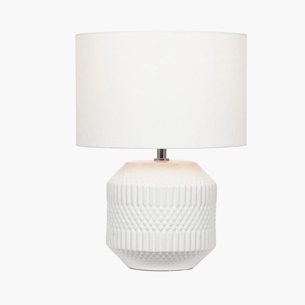 In Stock - Candar White Geometric Textured Ceramic Table Lamp - Image 4