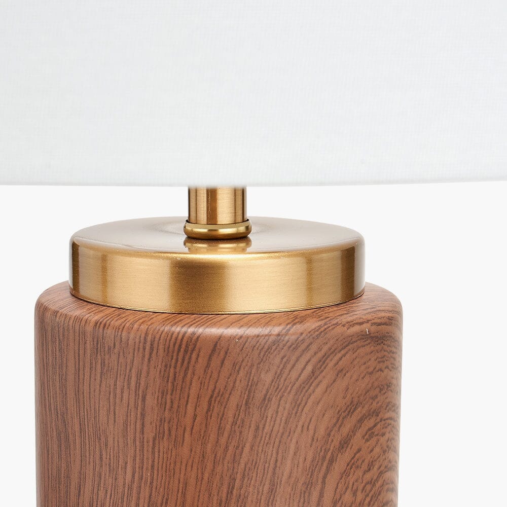 In Stock - Ella Wood Effect Tall Ceramic Table Lamp with White Shade - Image 3