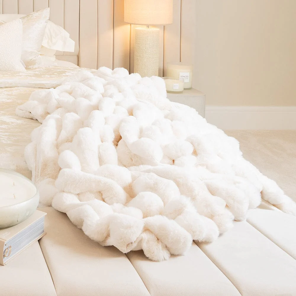 Isla Cream Chunky Ribbed Faux Fur Throw - Image 3