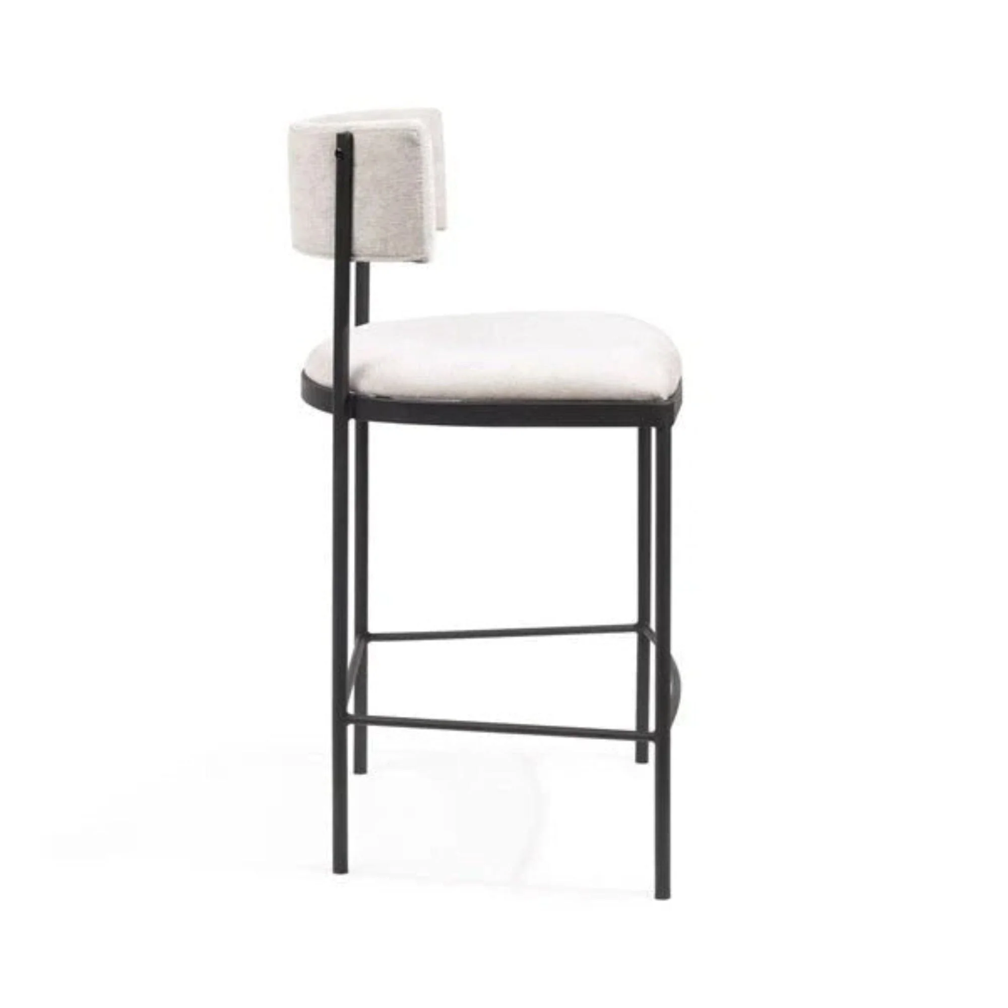 Isolde Greige Upholstered Bar Stool With Black Legs - Image 4