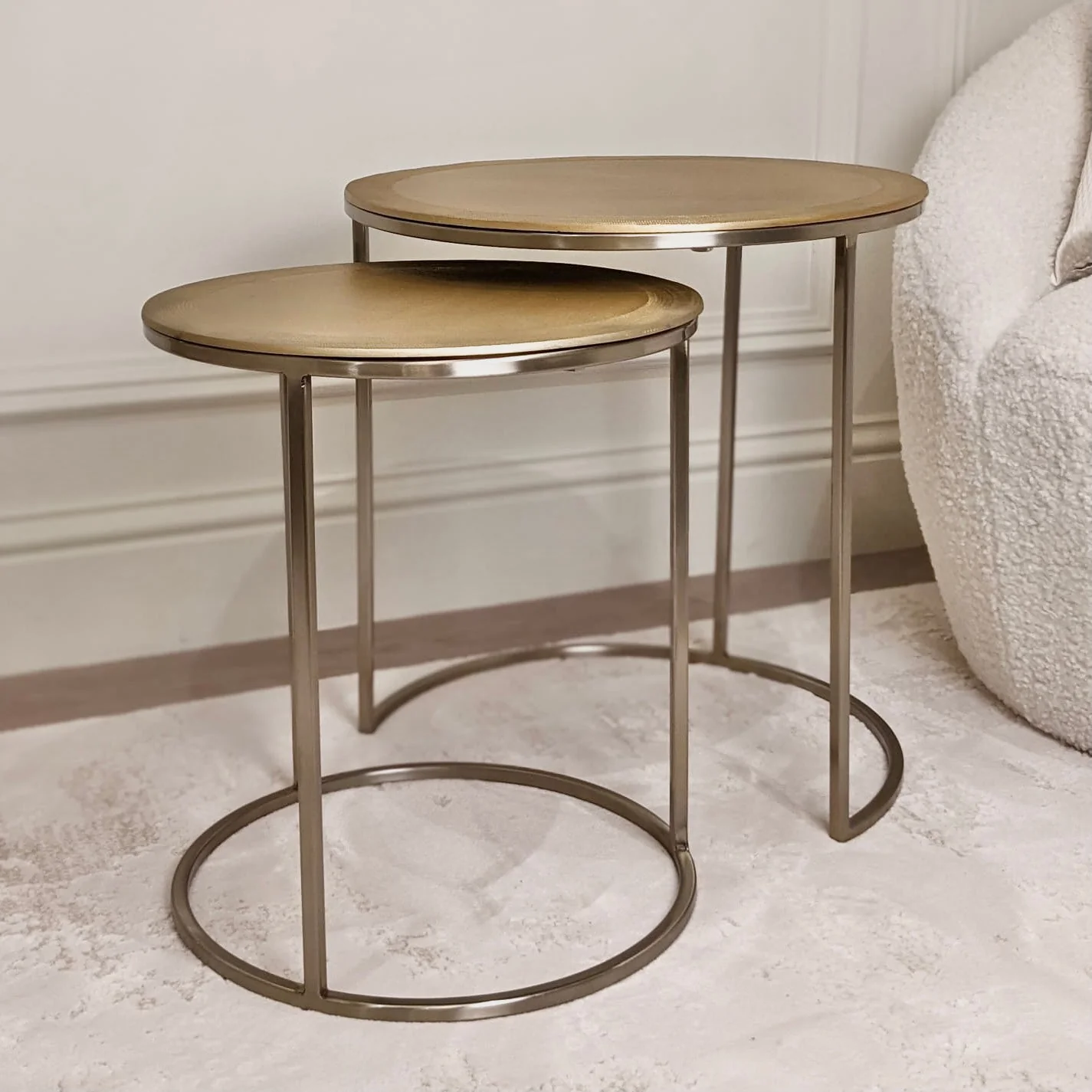 Adele Light Gold Round Nested Metal Side Tables - Set of 2 - Image 3