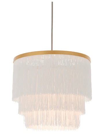 Jessamine Gold & White Medium Fringed Pendant Ceiling Light - Image 3