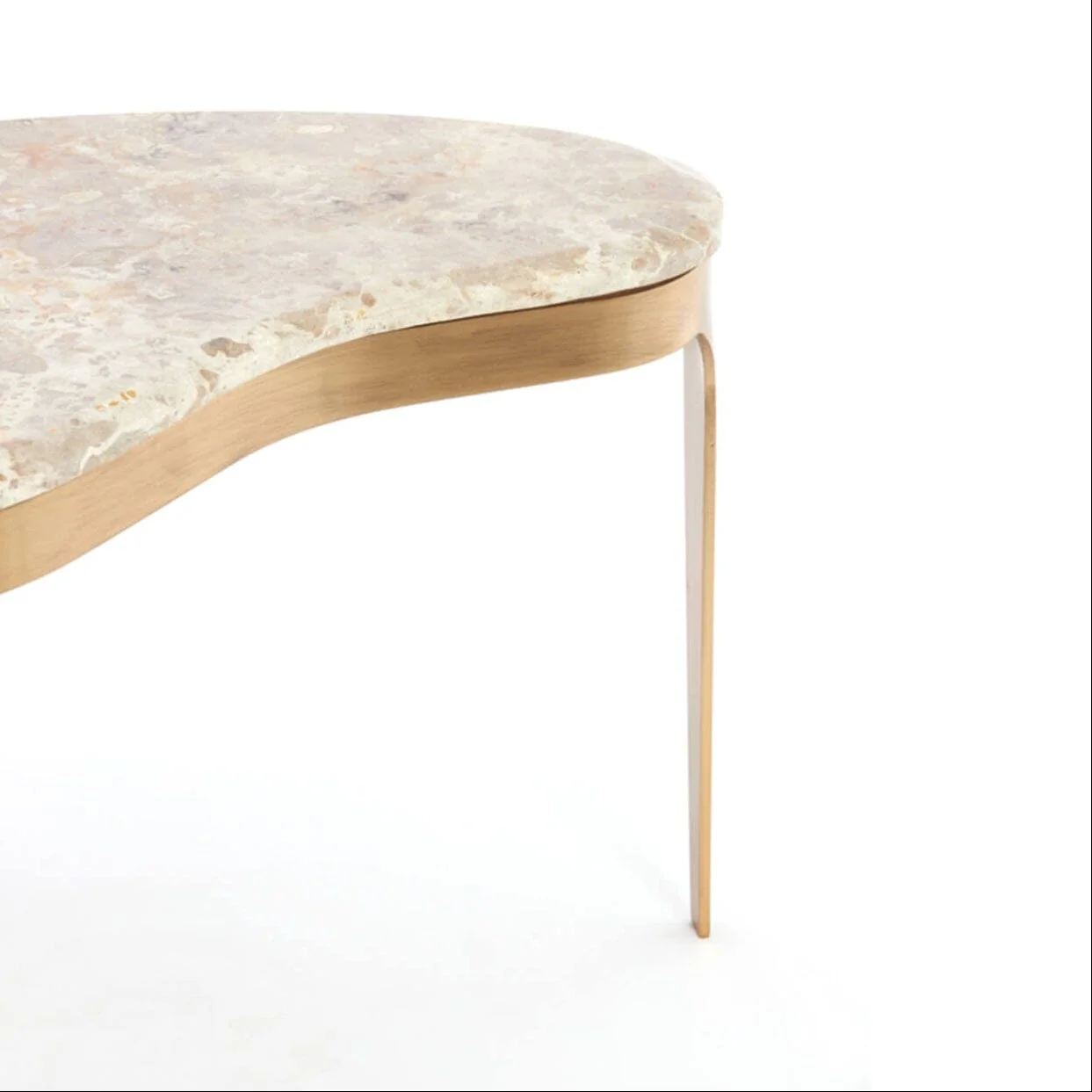 Josephine Antique Bronze Abstract Shaped Coffee Table with Taupe Marble Top - Image 8