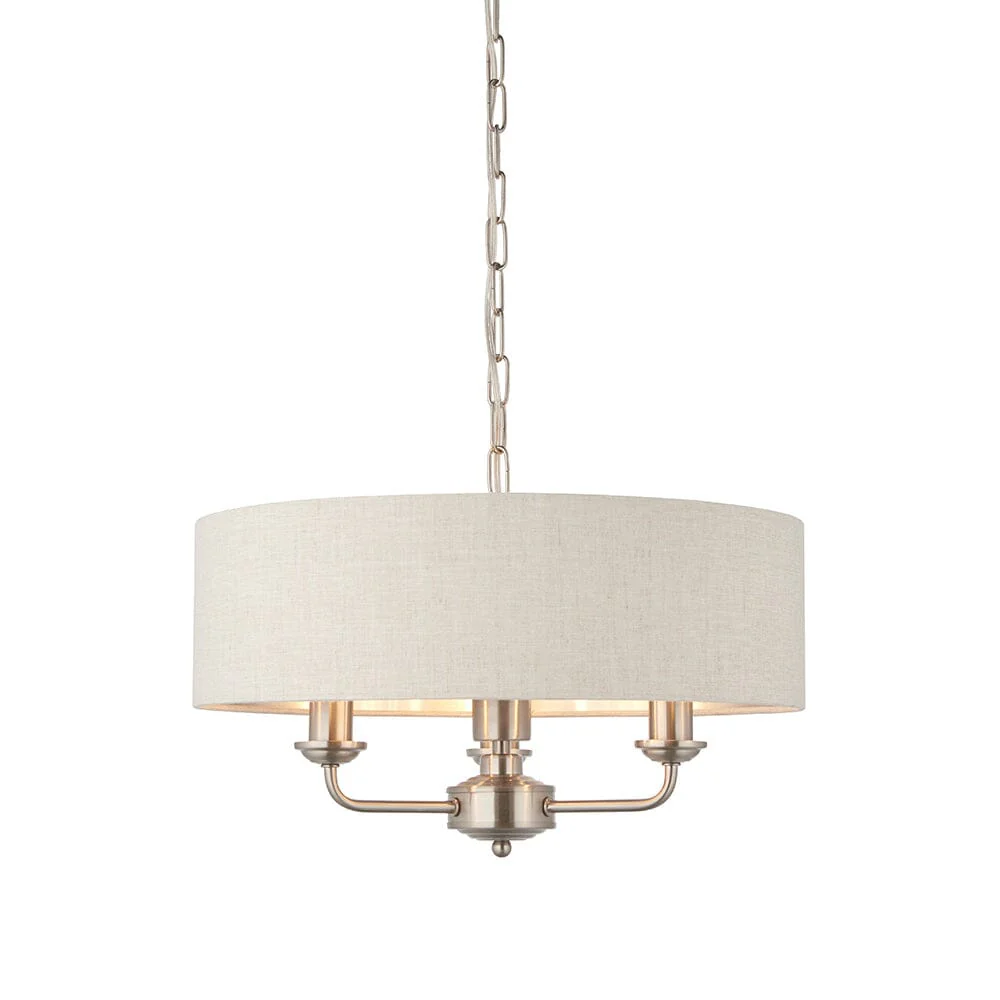 Juniper 3 Light Chrome Pendant Ceiling Light with Neutral Shade - Image 3