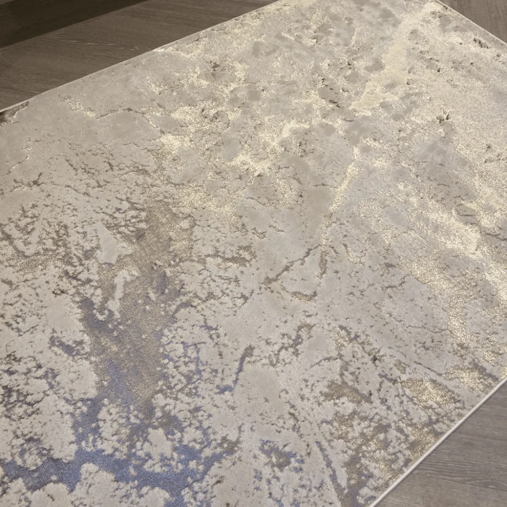 Jupiter Light Gold & Cream Metallic Marble Velvet Rug - Image 4