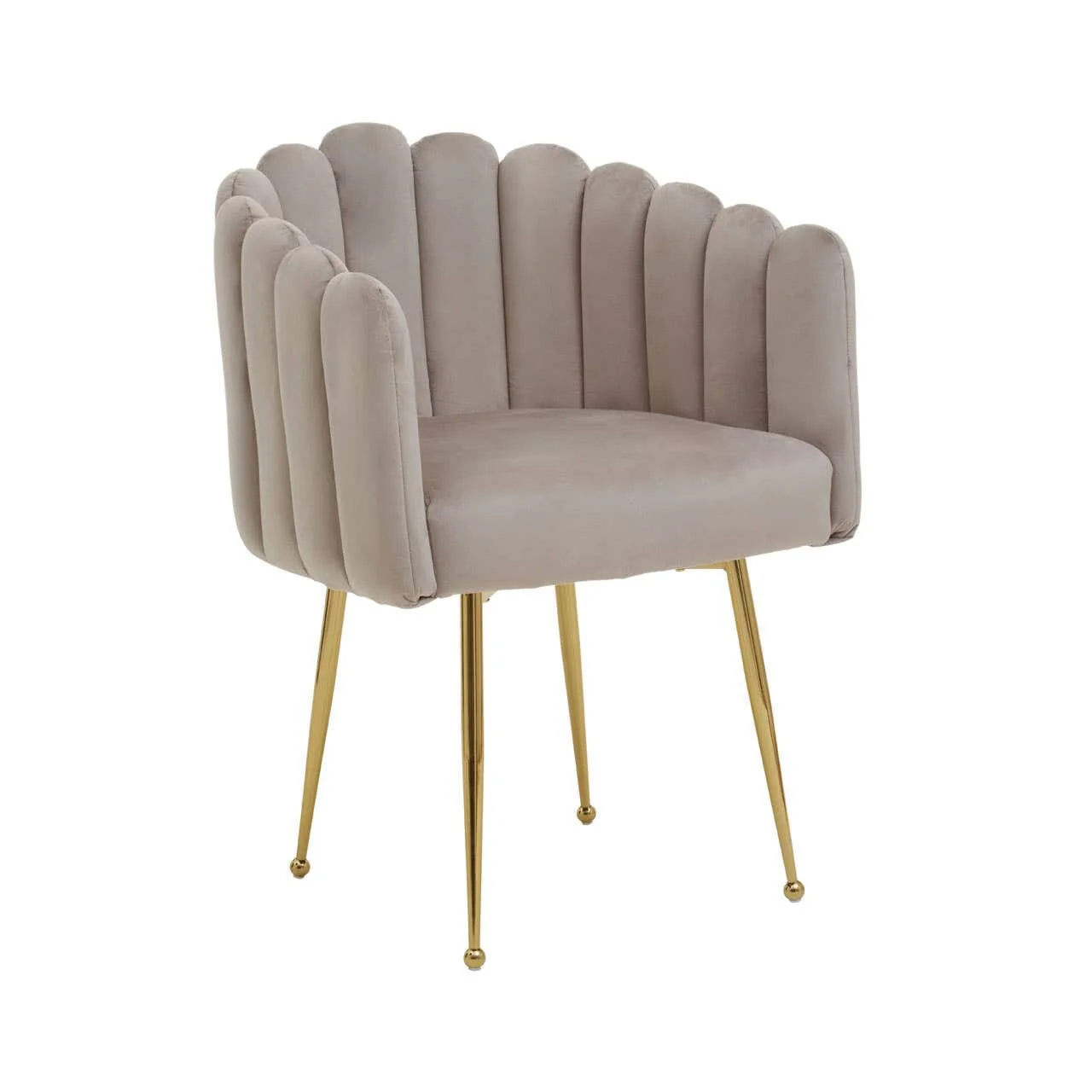 Kelcie Beige Velvet Scalloped Dining Chair with Gold Legs - Image 3