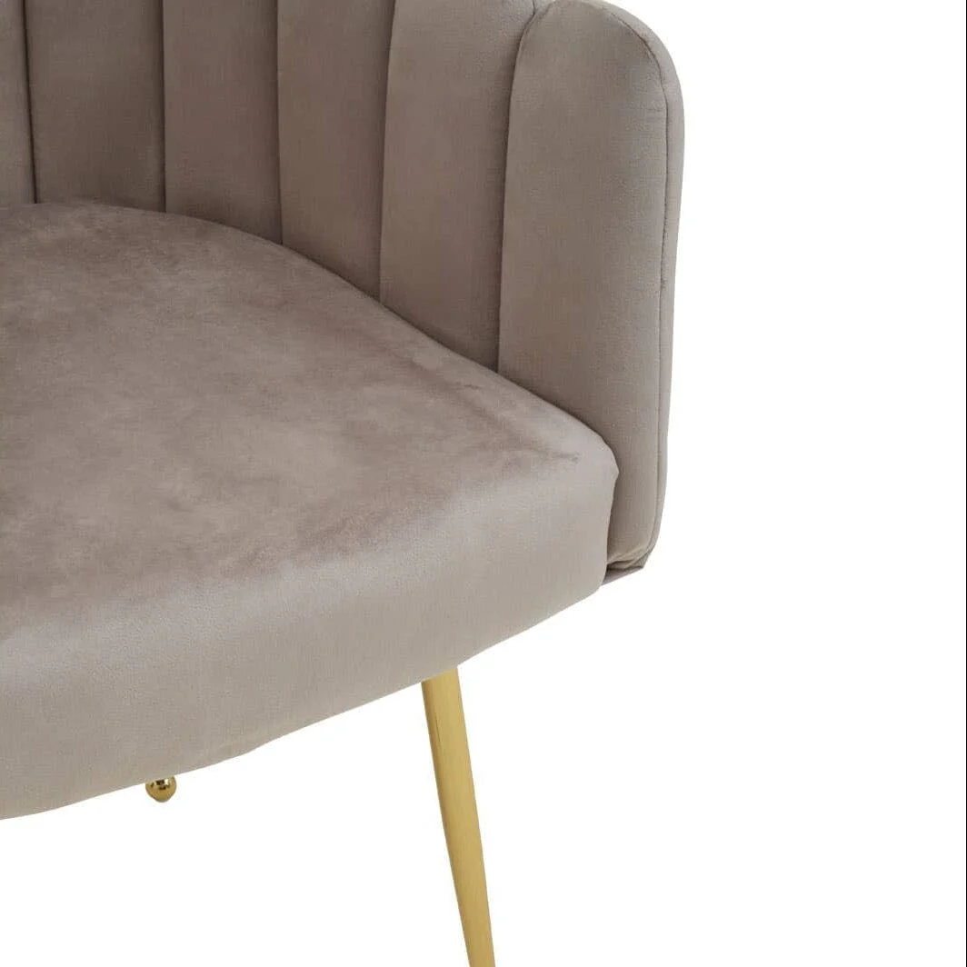 Kelcie Beige Velvet Scalloped Dining Chair with Gold Legs - Image 6