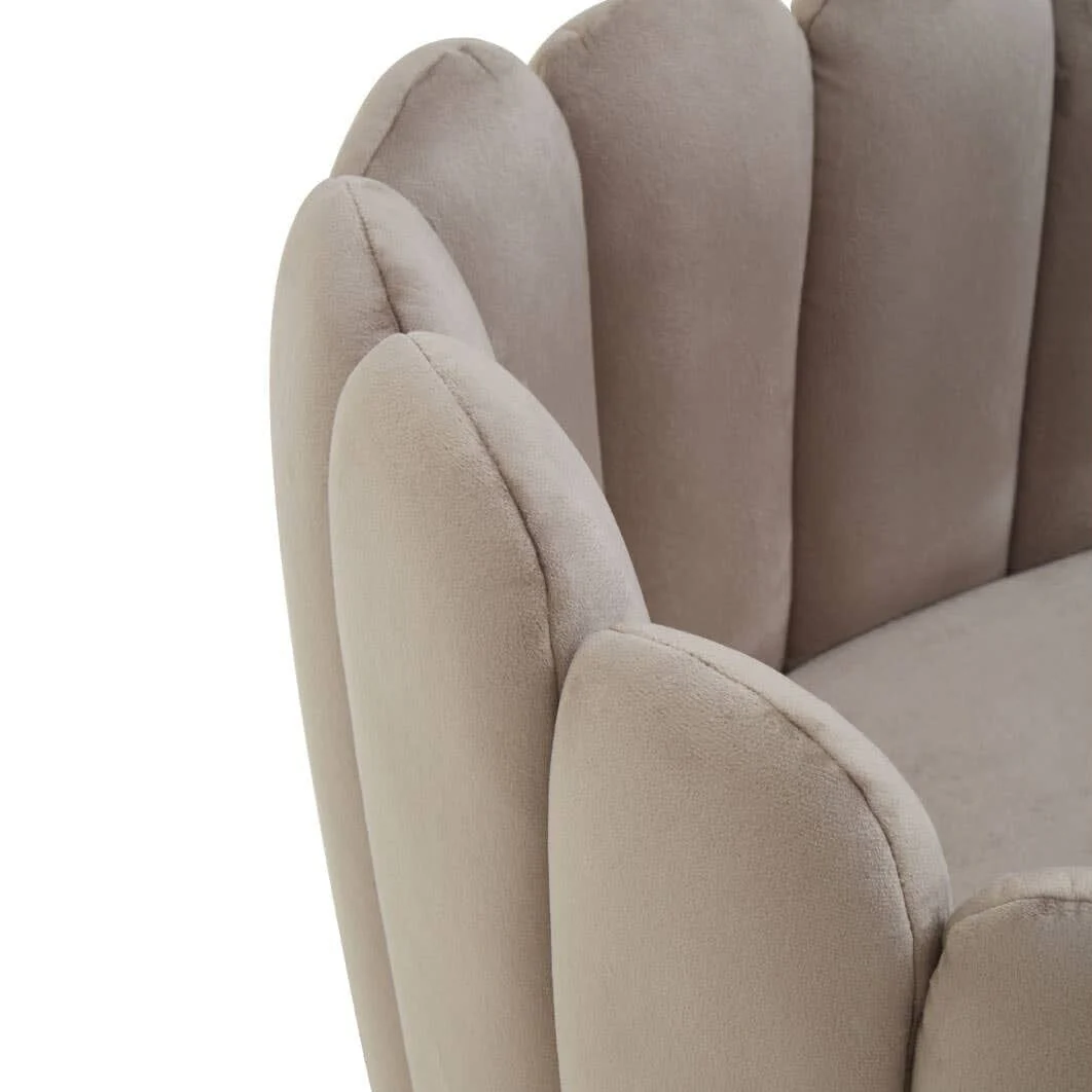 Kelcie Beige Velvet Scalloped Dining Chair with Gold Legs - Image 7