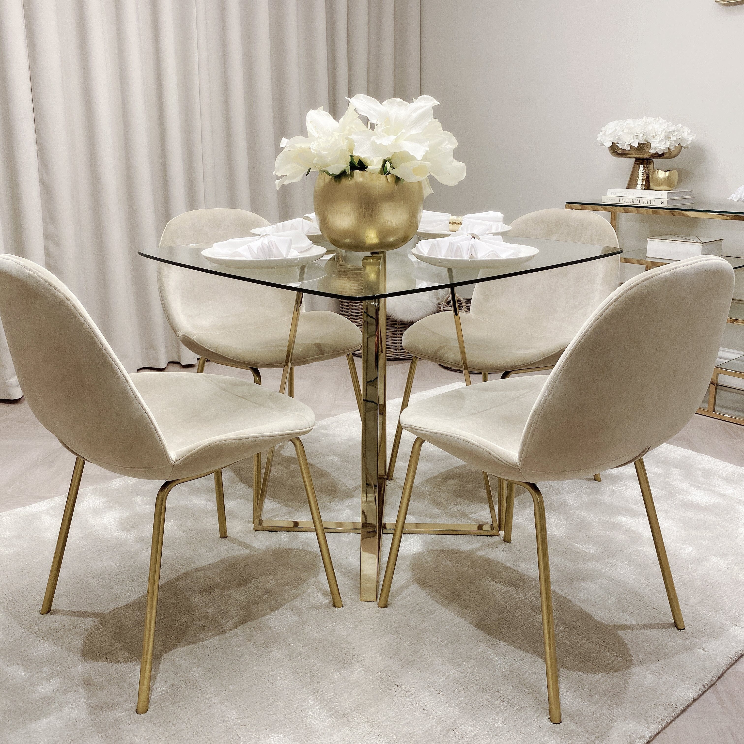 Pimlico Oatmeal Velvet and Gold Dining Chair - Set of 2 - Image 4