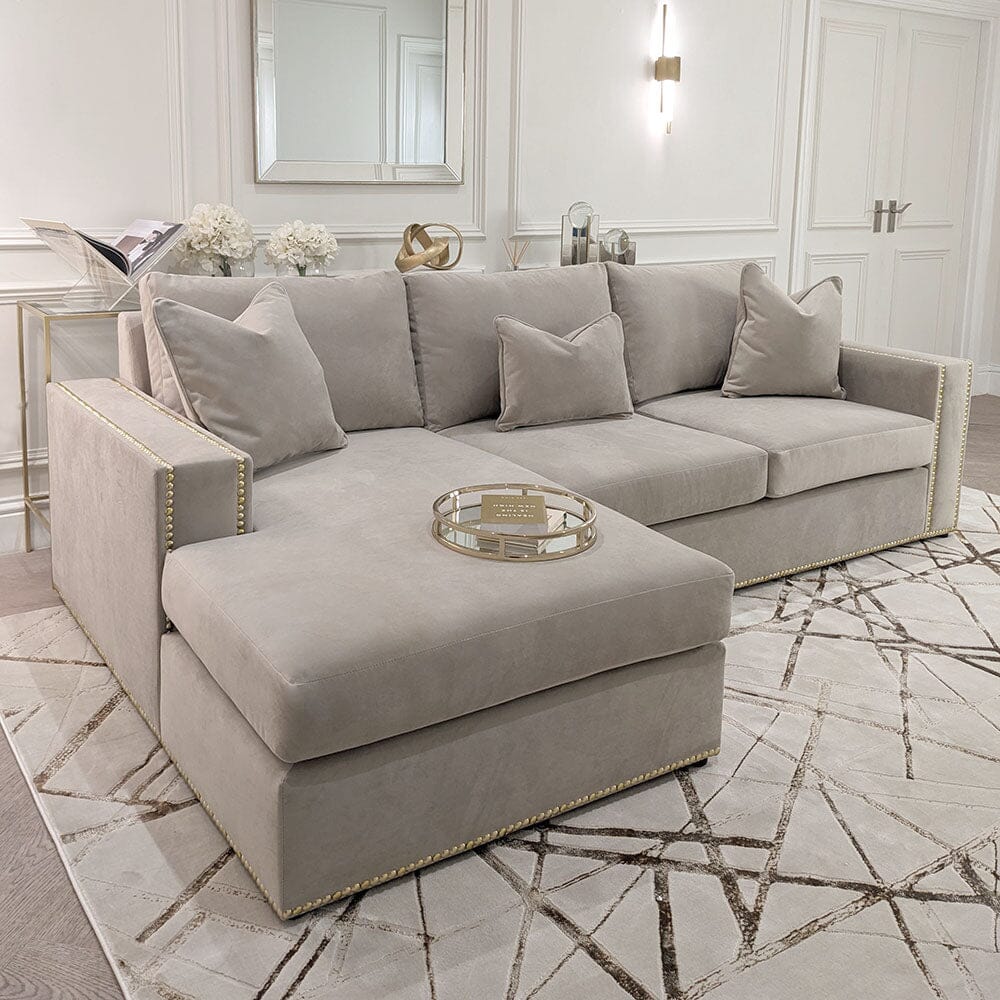 Kiara Mink Velvet Sofa Collection With Brass Studs - Image 3