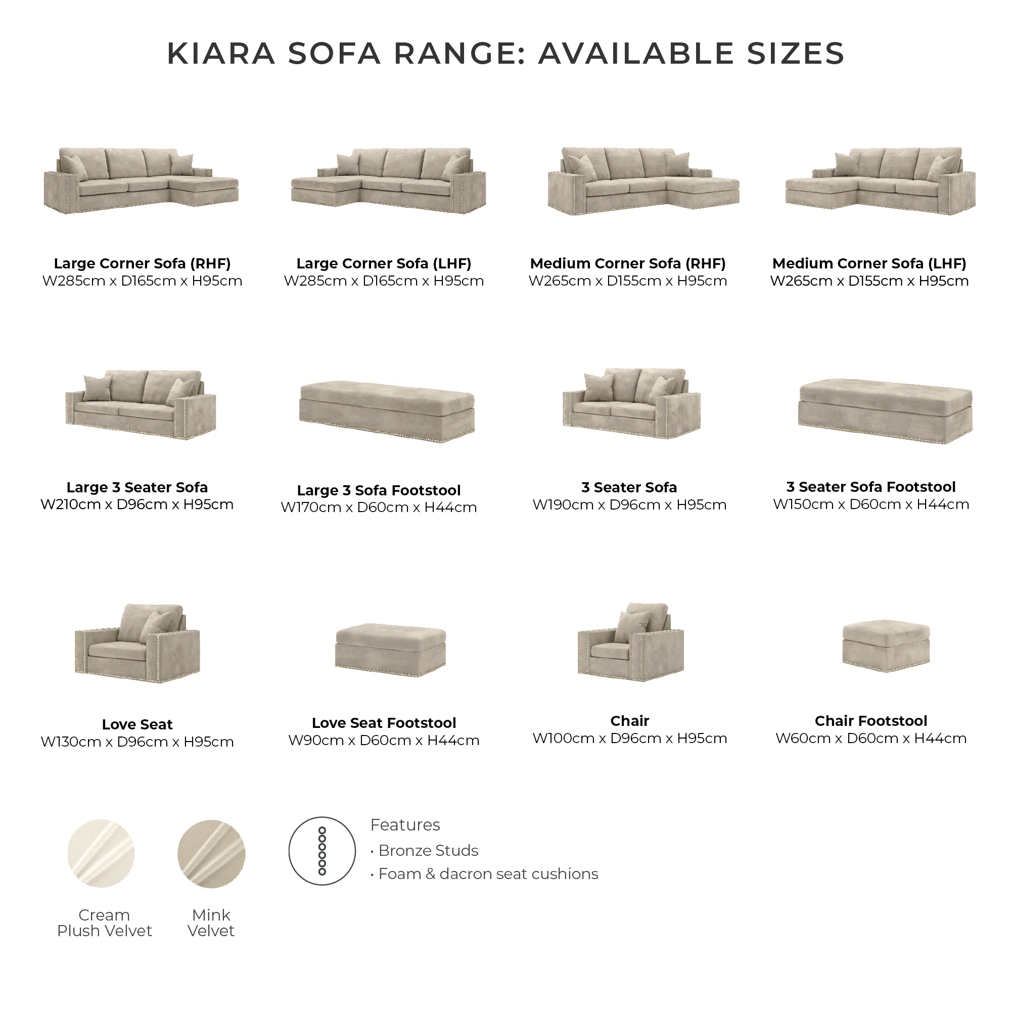 Kiara Mink Velvet Sofa Collection With Brass Studs - Image 5