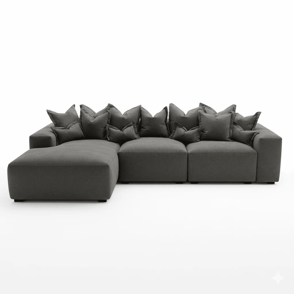 Lenox Shadow Grey Velvet Pillow Back Modular Sofa Range - Image 18