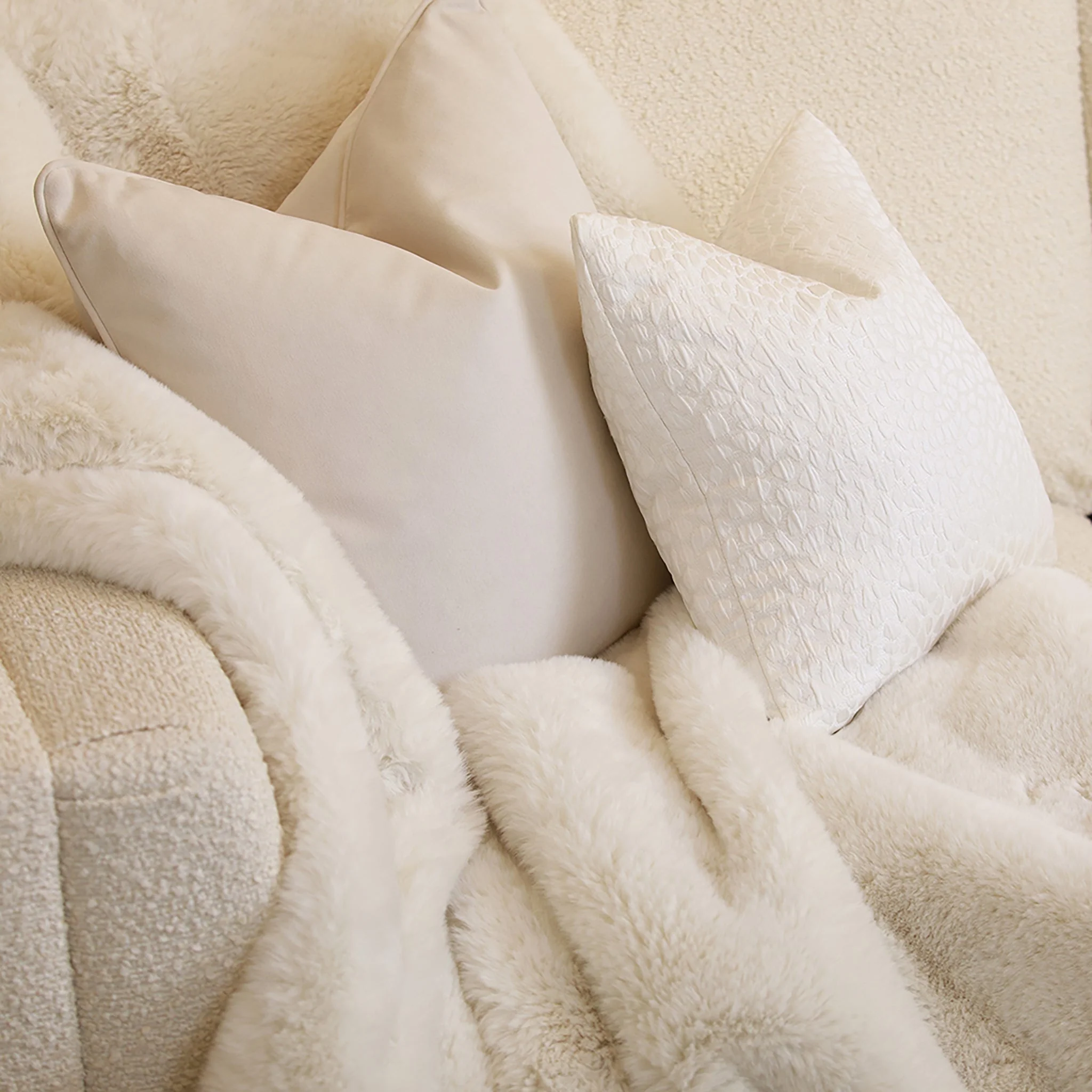 Lili Extra Thick Faux Fur Cream Throw - Image 3