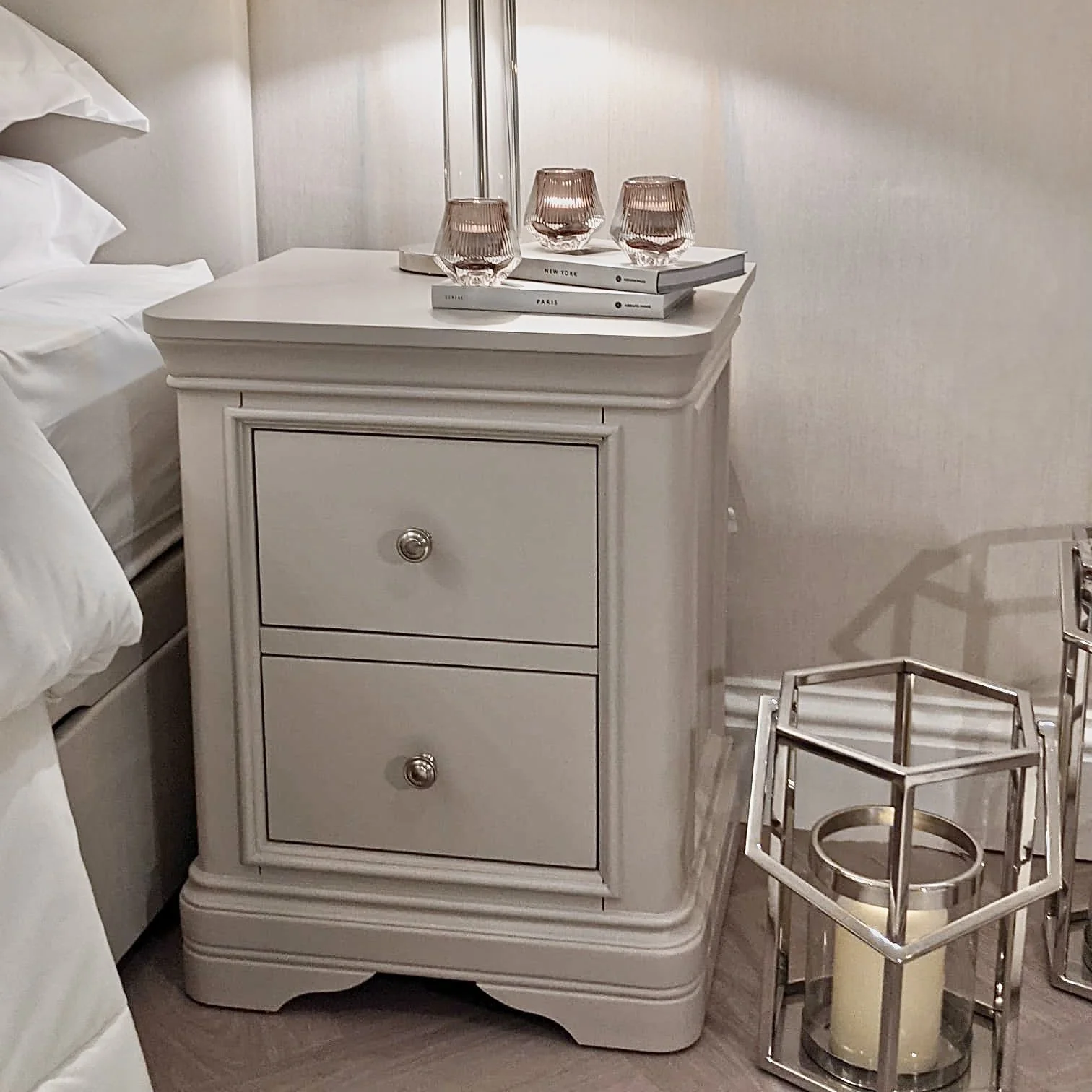 Louvre Taupe Wooden Bedside Table - Image 3