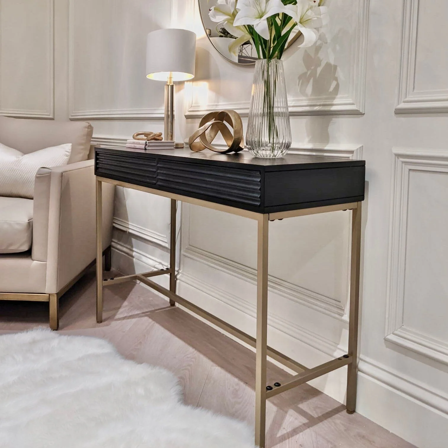 Mayfield Black & Gold Premium Rippled Console Table - Image 3