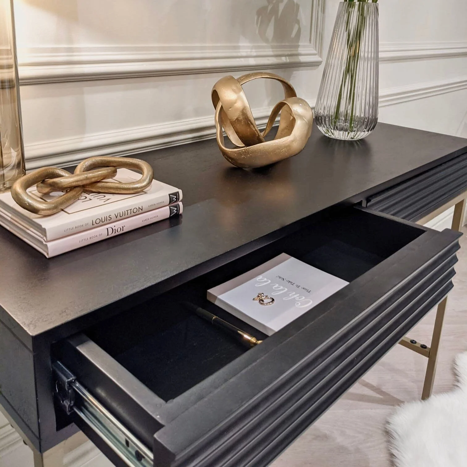 Mayfield Black & Gold Premium Rippled Console Table - Image 4