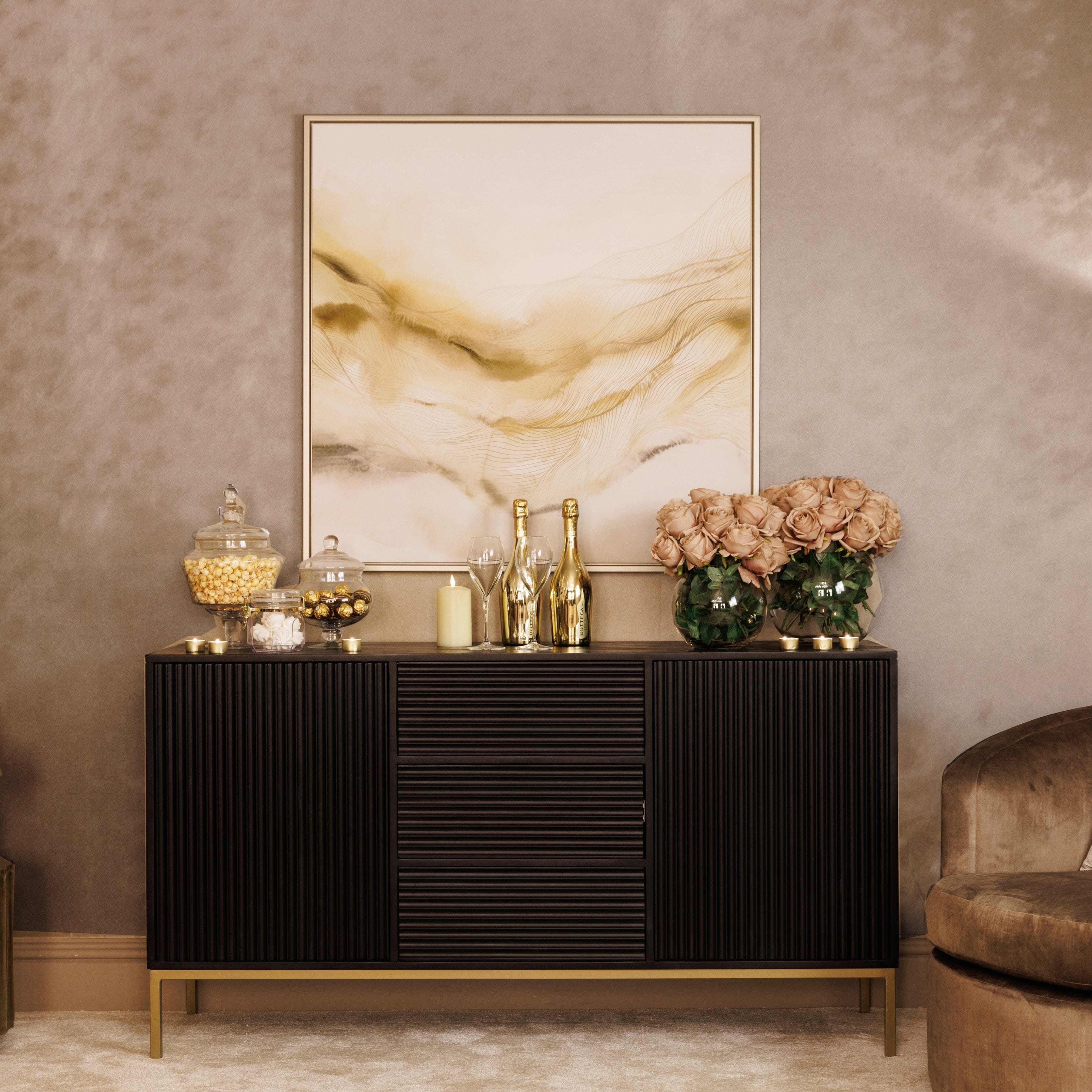 Mayfield Black & Gold Premium Rippled Sideboard - Image 3