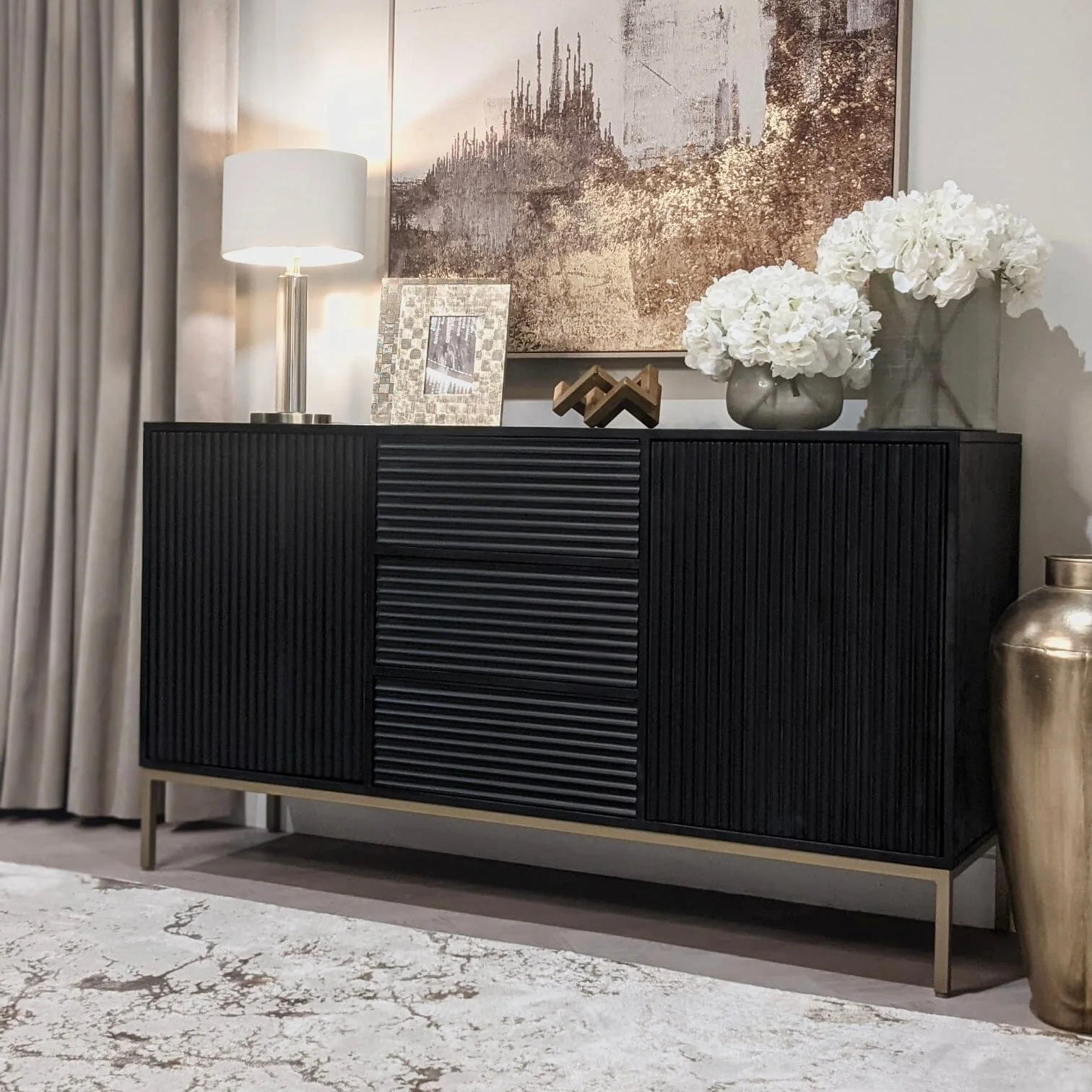 Mayfield Black & Gold Premium Rippled Sideboard - Image 5