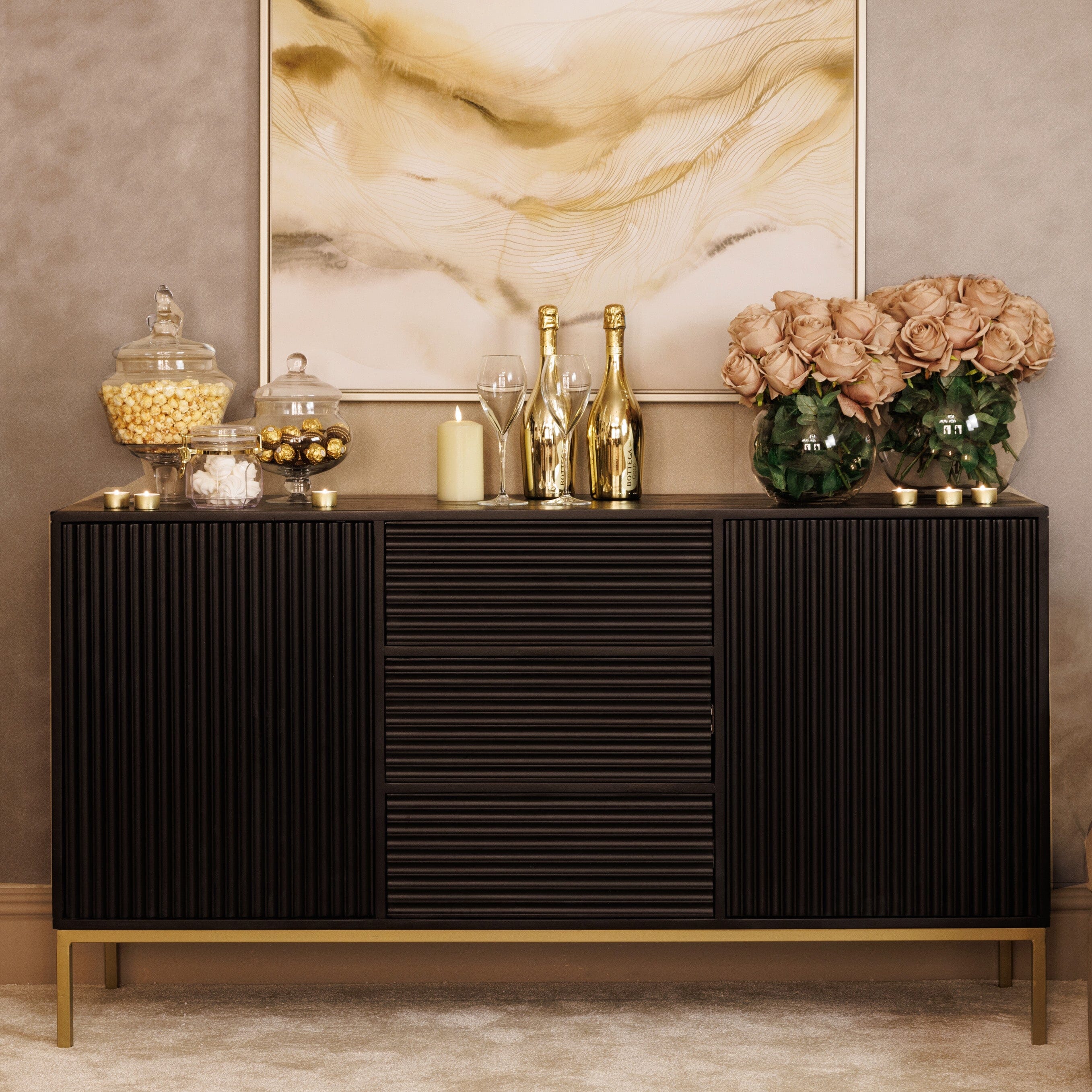 Mayfield Black & Gold Premium Rippled Sideboard - Image 7