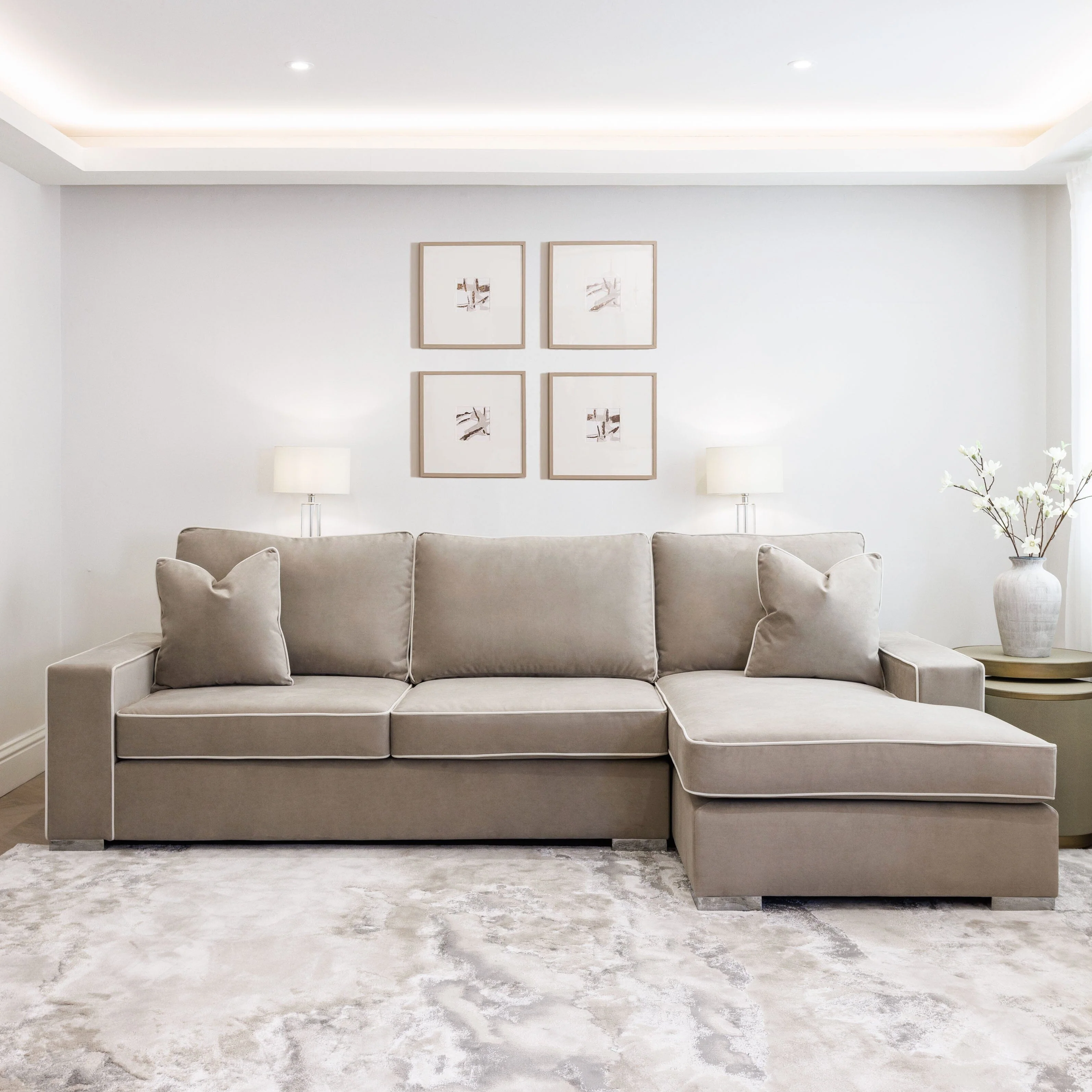 Olivia Mink Premium Sofa With Cream Piping - Image 3