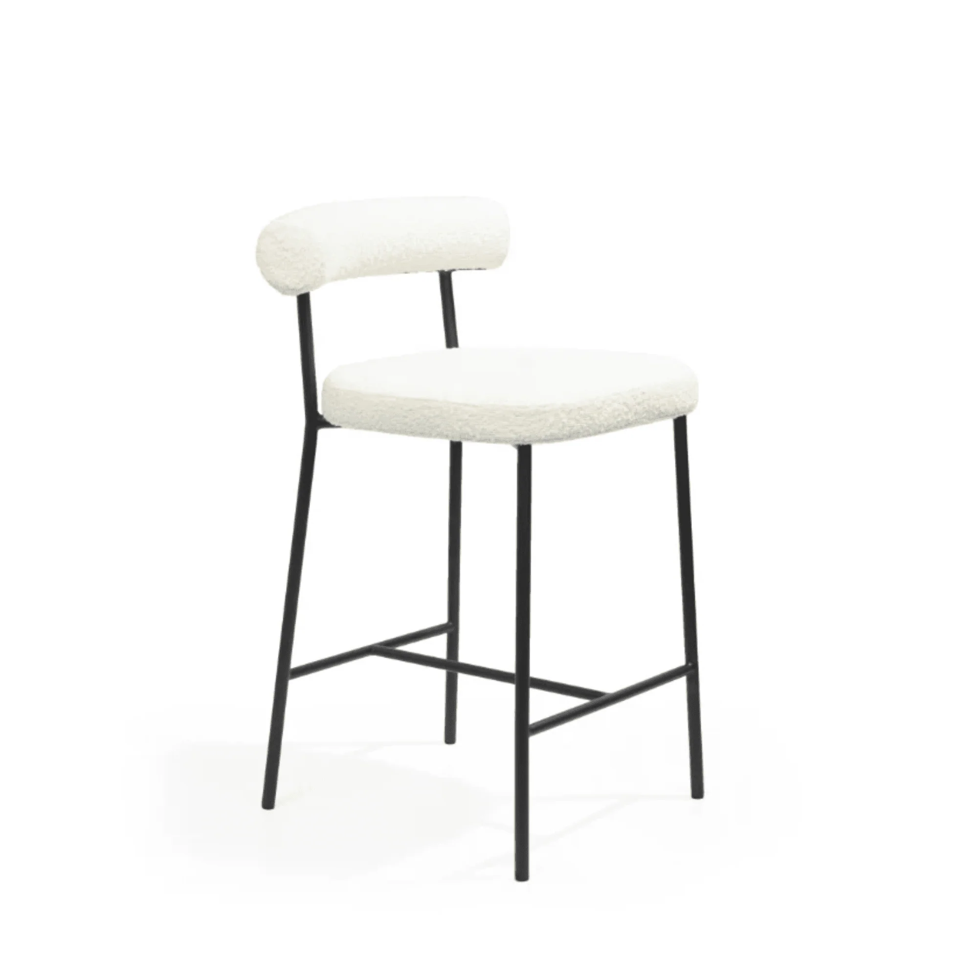 Ophelia Ivory Boucle Upholstered Bar Stool with Black Legs - Image 3