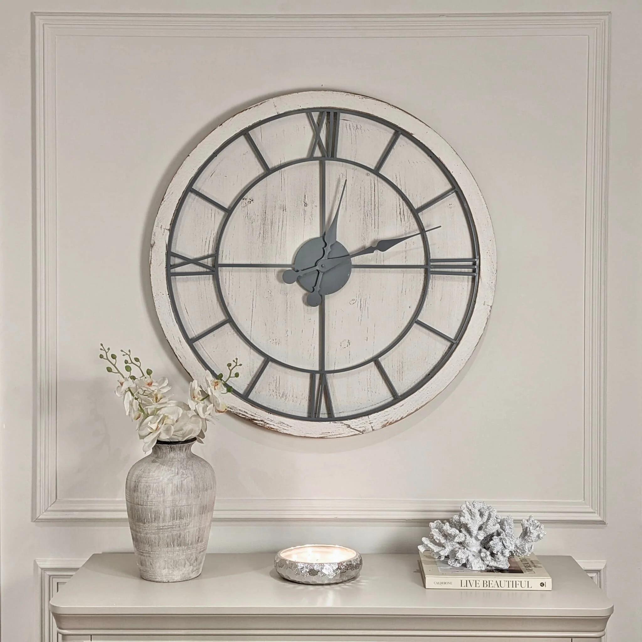 Porter Distressed White Wash Round Wall Clock - Image 4