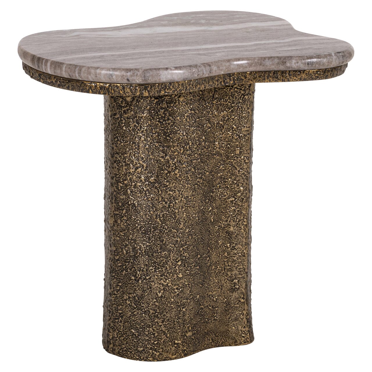 Rolter Neutral Marble Side Table with Brushed Brass Base - Image 3
