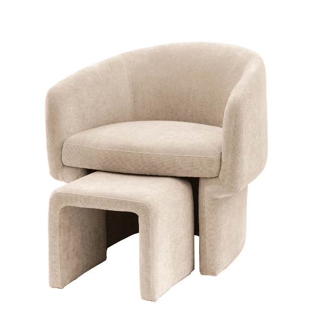 Rome Cream Textured Curved Accent Chair with Footstool - Image 3