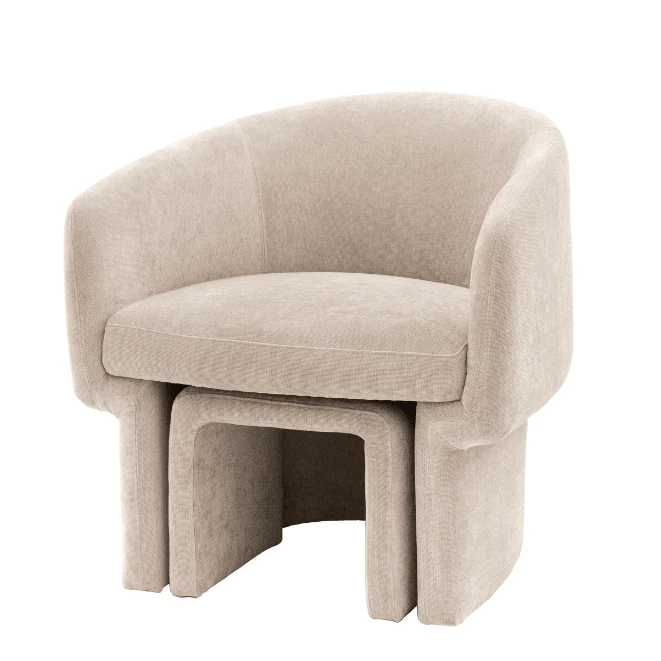 Rome Cream Textured Curved Accent Chair with Footstool - Image 4