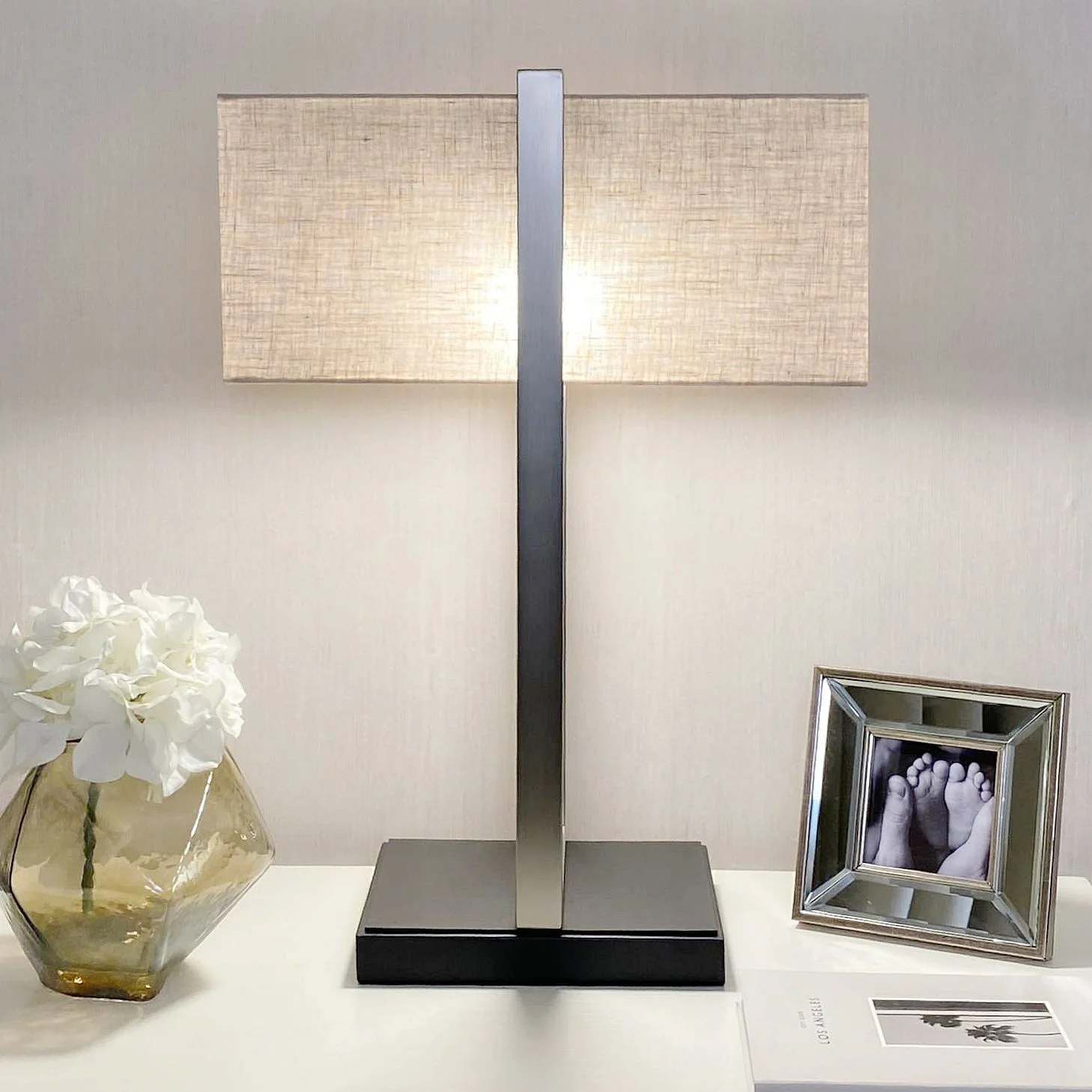 Tarla Rectangular Nickel Table Lamp with Neutral Shade - Image 3