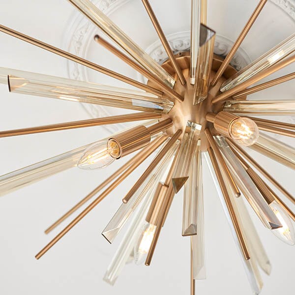 Verona Gold & Glass Sunburst Flush Ceiling Light - Image 4