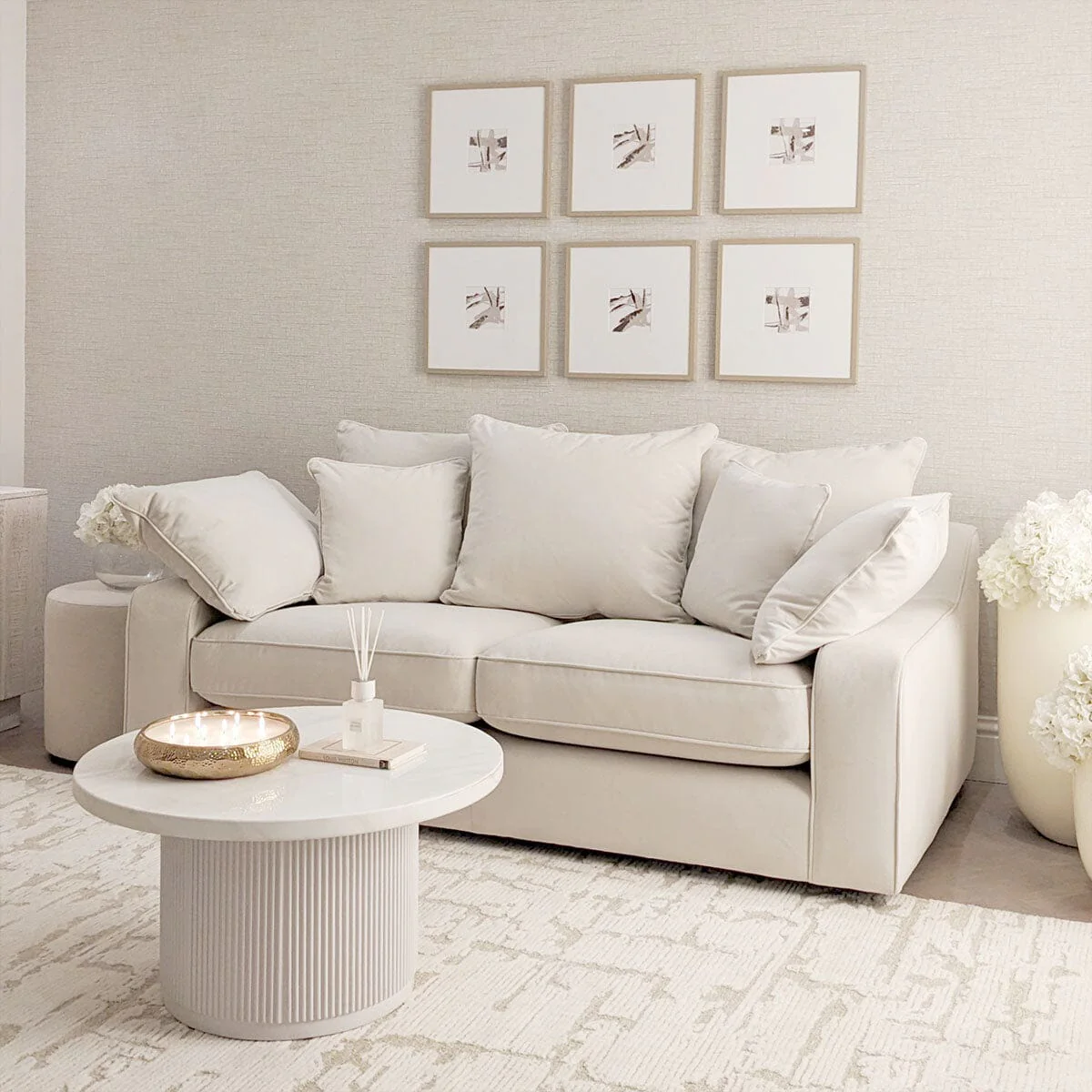 Victoria Cream Velvet 3 Seater Pillow Back Sofa - Image 3