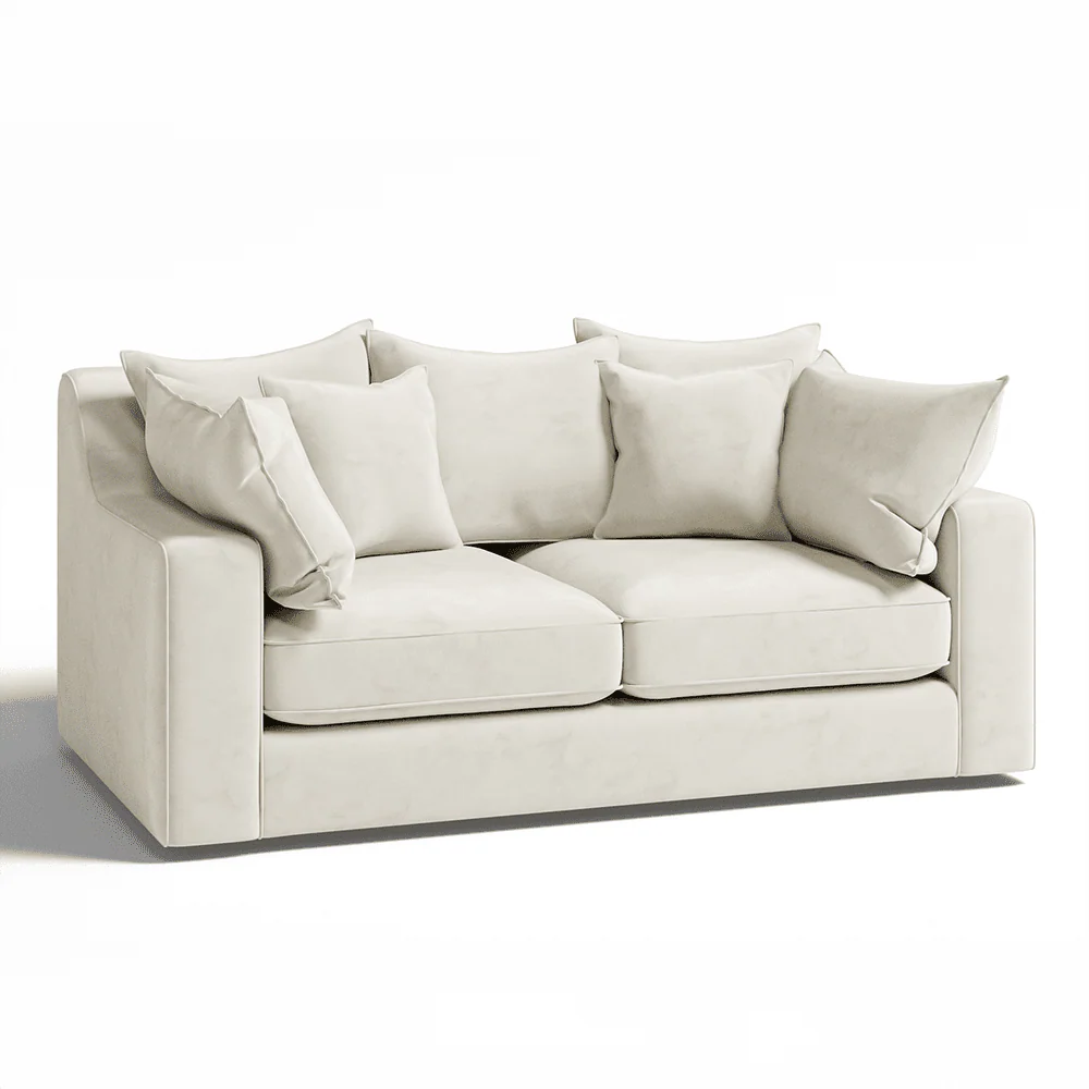 Victoria Cream Velvet 3 Seater Pillow Back Sofa - Image 4